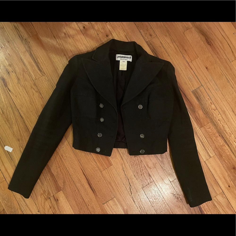 Vintage Karl Lagerfeld Cropped Black Blazer 1980s